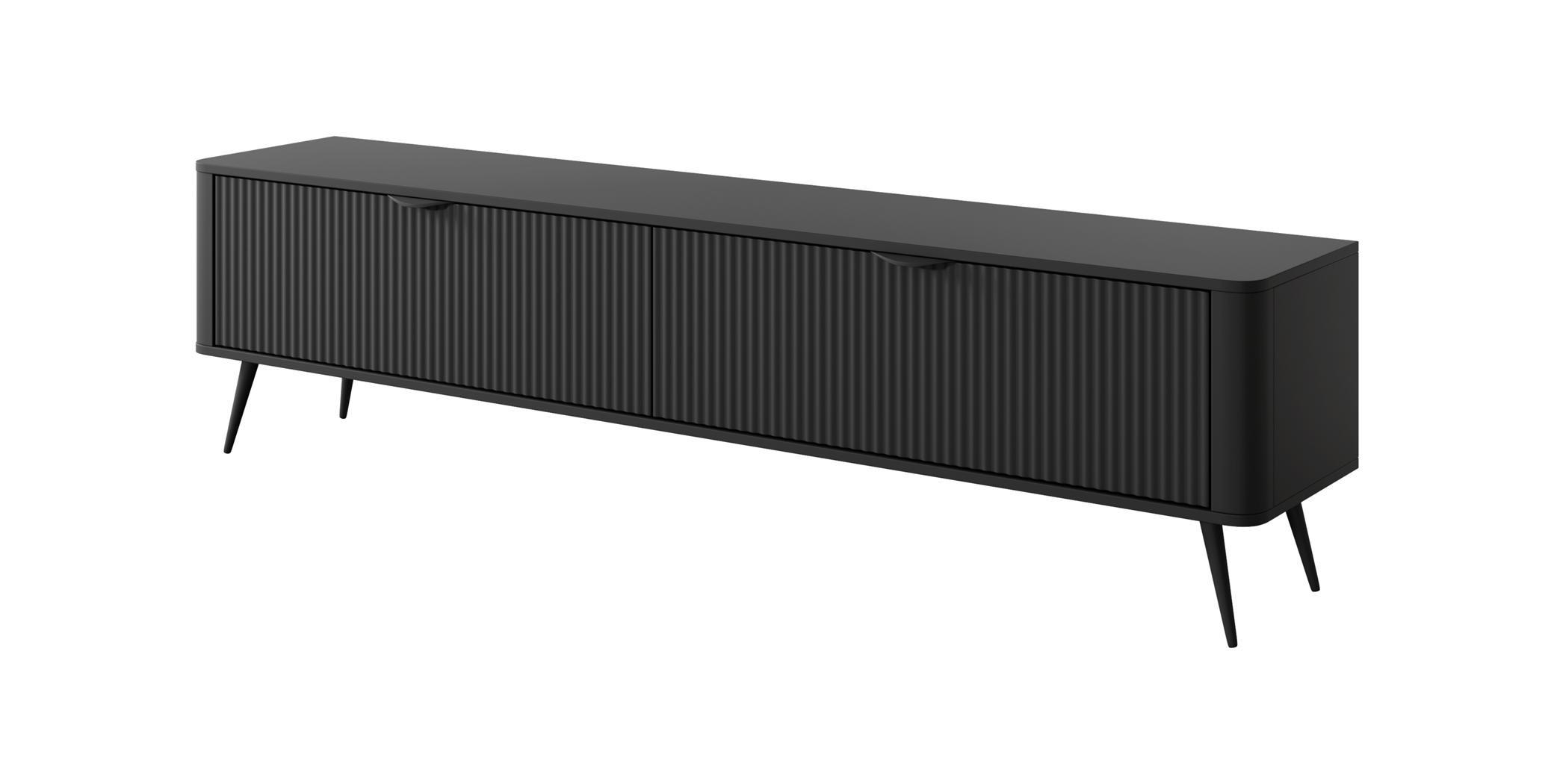 TV-SCHRANK Lante Schwarz, Schwarze Beine, mit 2 Türen - Schwarz, Holzwerkstoff (200/51/38cm) - Bettso