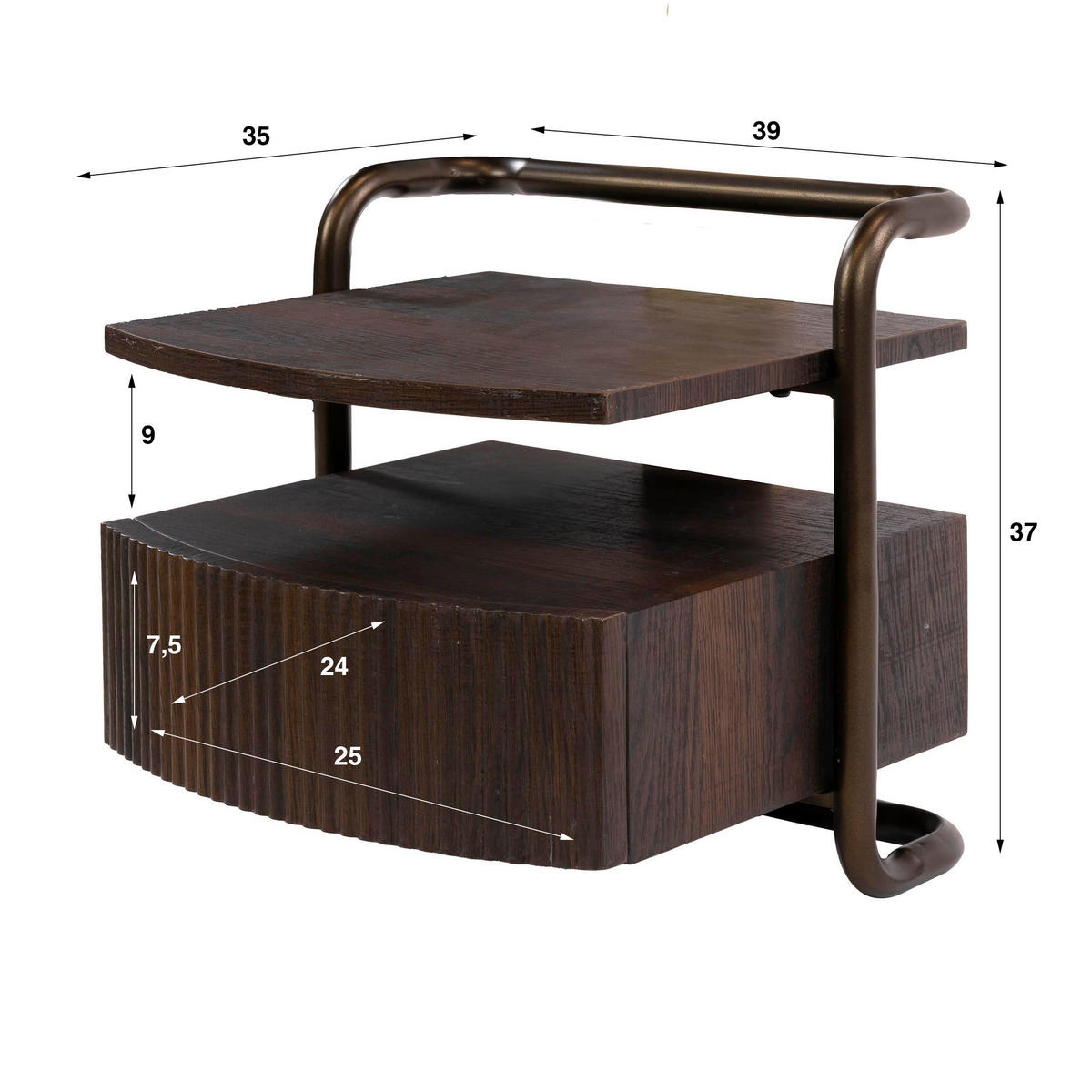 NACHTTISCH Bend Braun 35/39/37 cm - Braun, Holz (39/37/35cm) - Hoyz Collection
