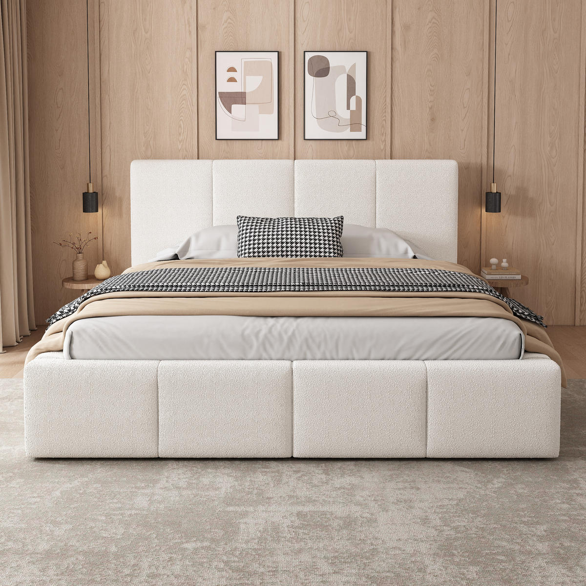 POLSTERBETT 180/200 cm DE-03036, mit Bouclé-Bezug, in Beige - Beige, Metall (180/200cm) - ComfortXL