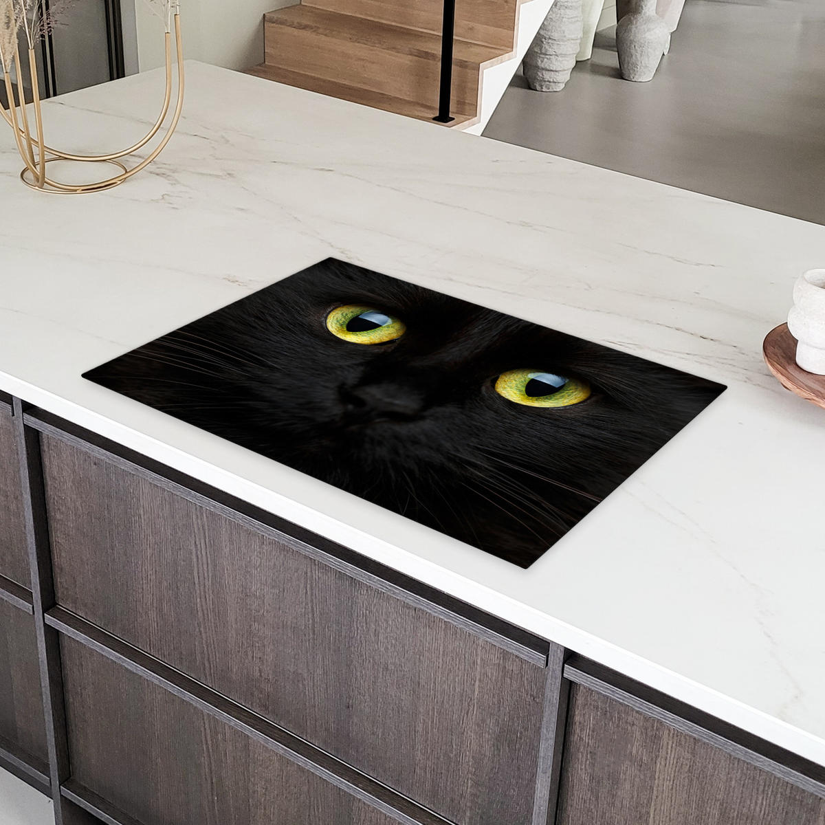 HERDABDECKPLATTE Katze - Augen - Gelb - Schwarz Induktionsschutz 81.6x52.7 cm - Schwarz, Kunststoff (81.6/52.7/0.2cm) - MuchoWow