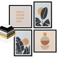 WANDBILDER 4er-Set - 50x50 cm & 40x60 cm Schwarzer Rahmen - Pflanzenmuster große minimalistische Sonnen - Schwarz, Kunststoff (50/50cm) - ArtPrintCave