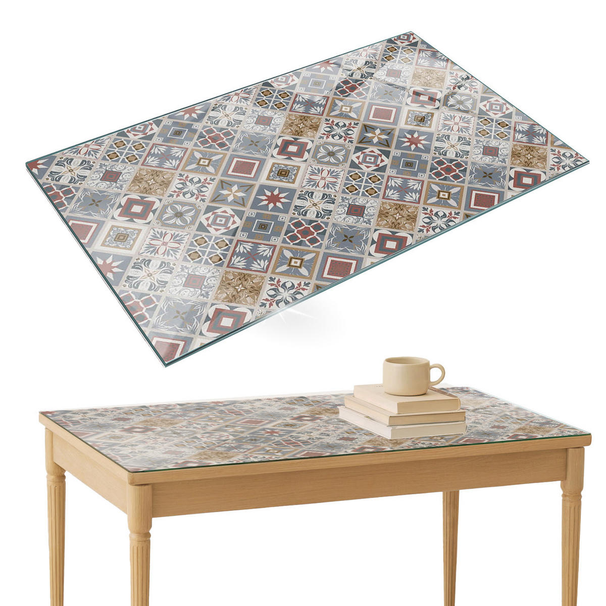 TISCHPLATTE 120x80 cm Mosaikmuster mit Ornamenten - Multicolor/Grau, Glas (0.4/120/80cm) - TULUP