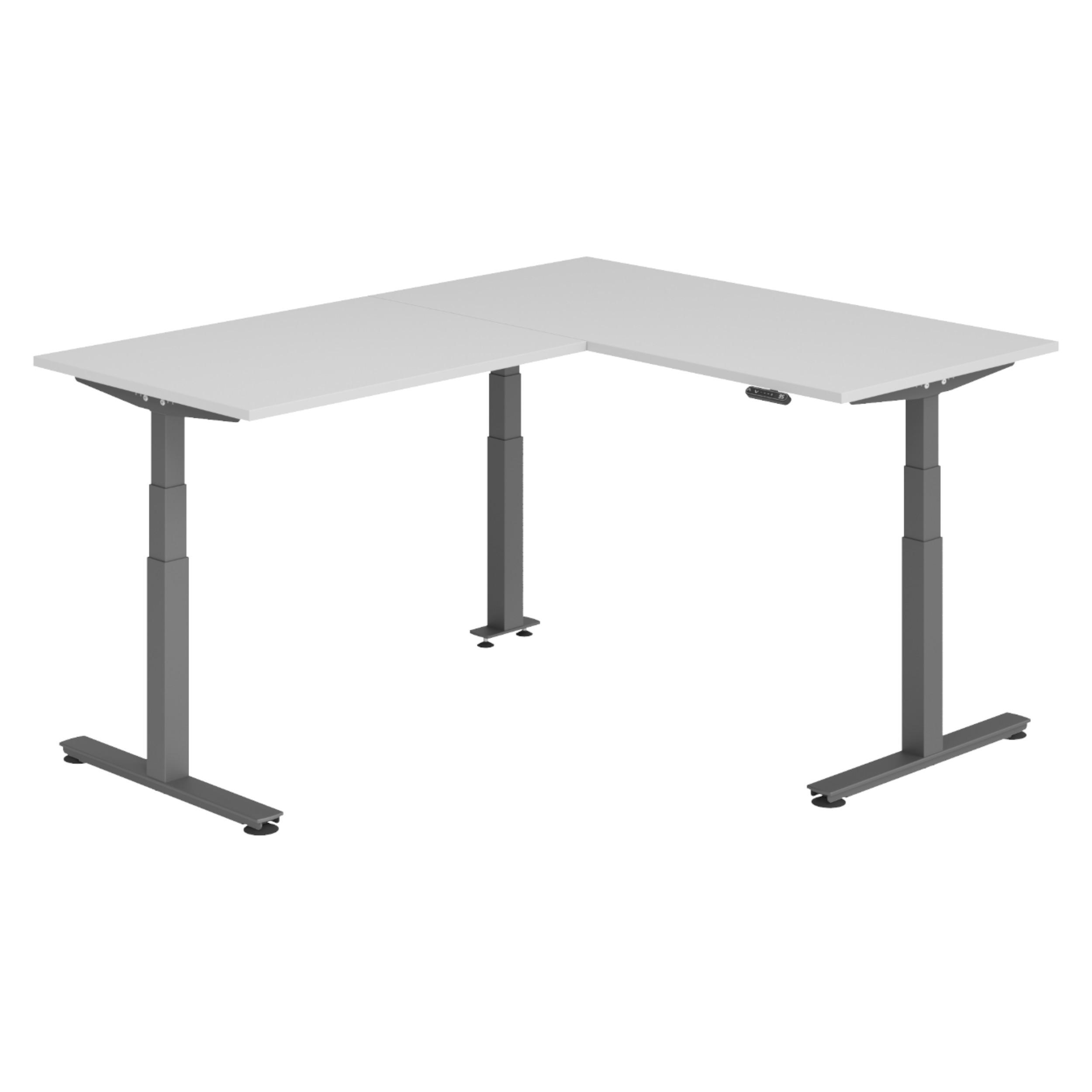 ECKSCHREIBTISCH elektrisch höhenverstellbar L-Form 200/160/74 cm in Grau/Graphitfarben - Graphitfarben/Grau, Holzwerkstoff (200/160/74cm) - bümö