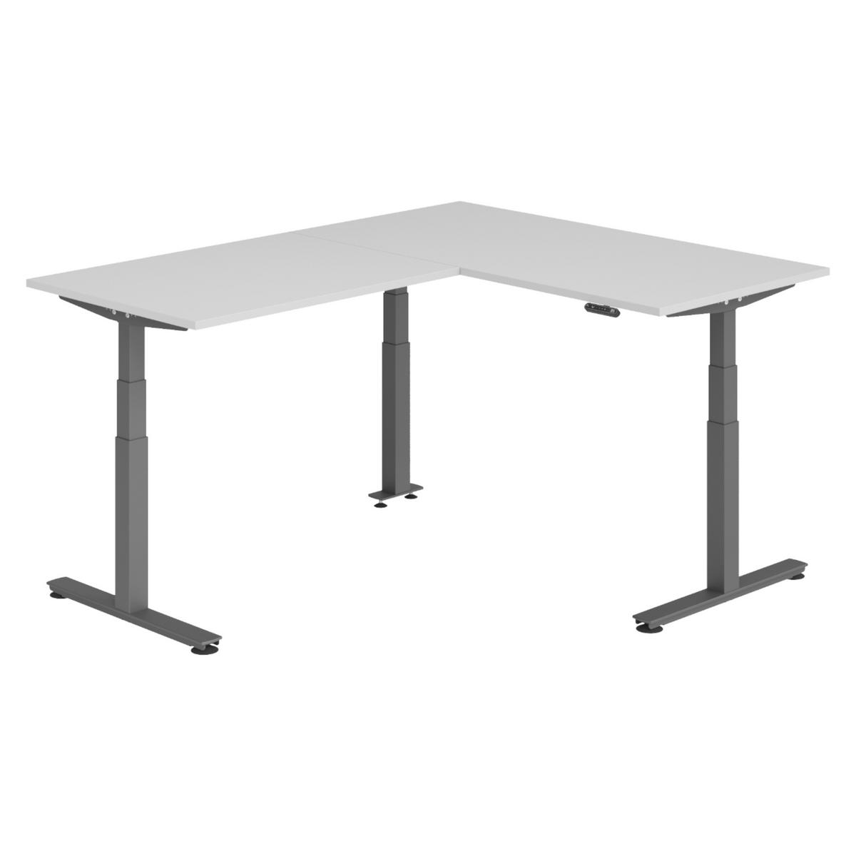 ECKSCHREIBTISCH elektrisch höhenverstellbar L-Form 200/160/74 cm in Grau/Graphitfarben - Graphitfarben/Grau, Holzwerkstoff (200/160/74cm) - bümö