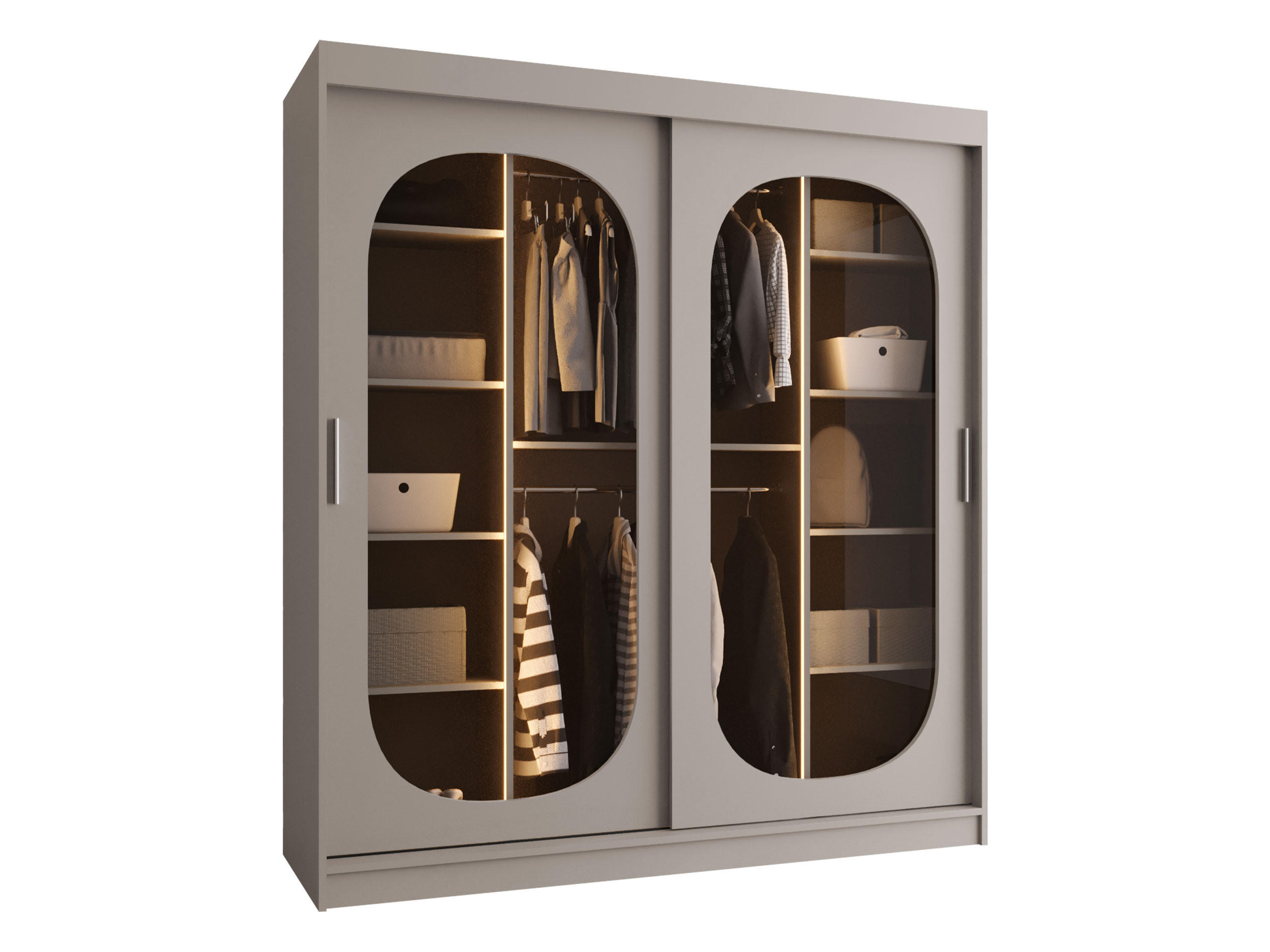 SCHWEBETÜRENSCHRANK Bahrajn 180 mit LED Beleuchtung - Kaschmir/Silberfarben, Holzwerkstoff/Kunststoff (180/200/62cm) - MIRJAN24