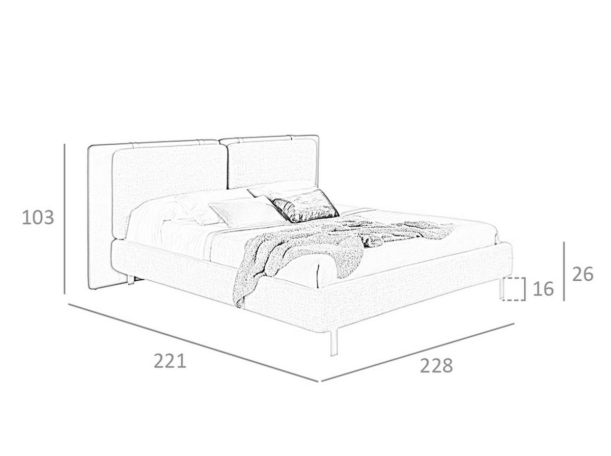 BETT Braunes Ökolederbett mit grauem Stoff 228/221/103 cm - Braun/Grau, Leder/Textil (180/200cm) - ANGEL CERDA