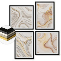 WANDBILDER 4er-Set - 50x50 cm & 40x60 cm Schwarzer Rahmen - Lineare abstrakte Motive - Schwarz, Kunststoff (50/50cm) - ArtPrintCave