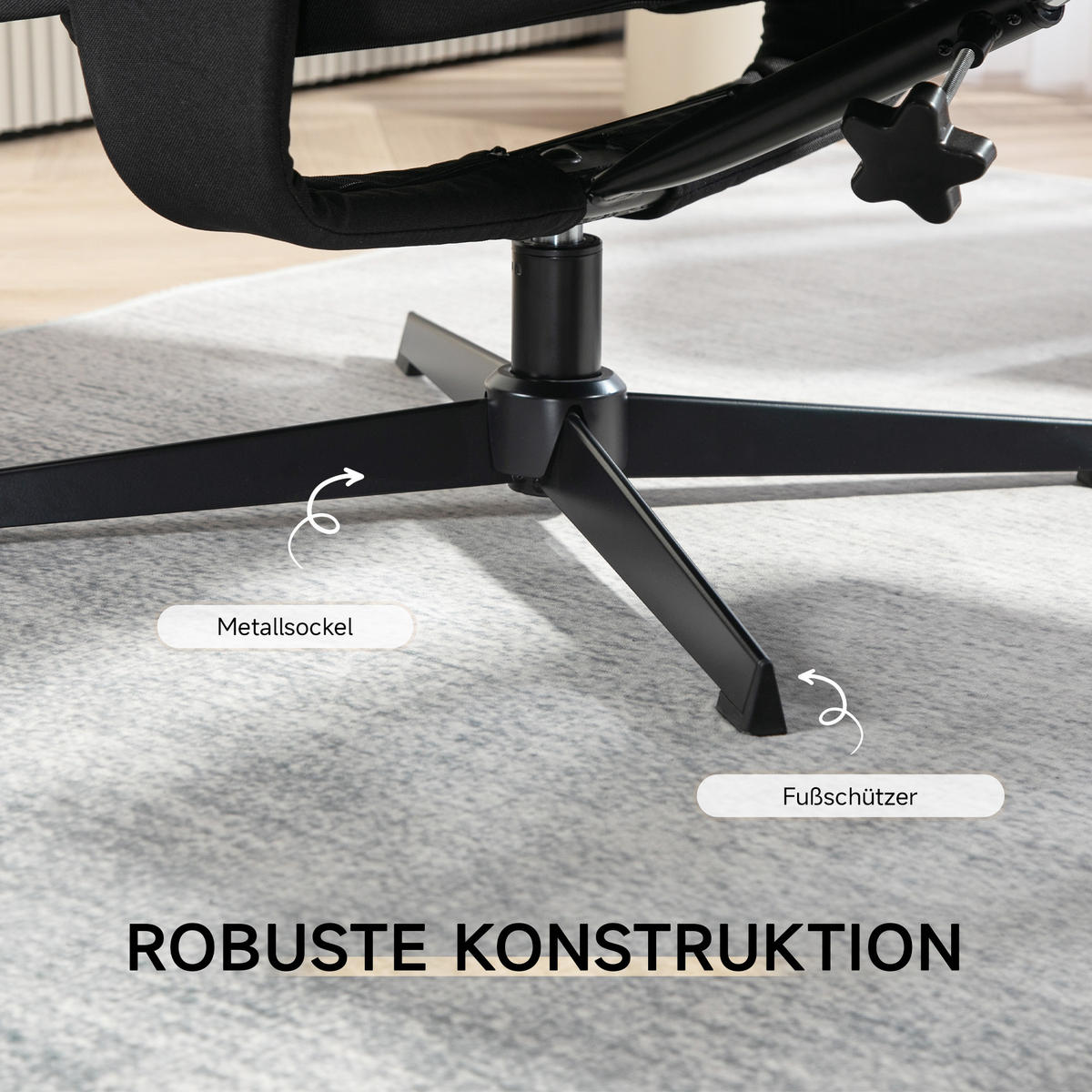 RELAXSESSEL mit Hocker, Gepolstert Fernsehsessel mit Liegefunktion, Schwarz - Schwarz, Textil/Metall (81/102/74cm) - HOMCOM