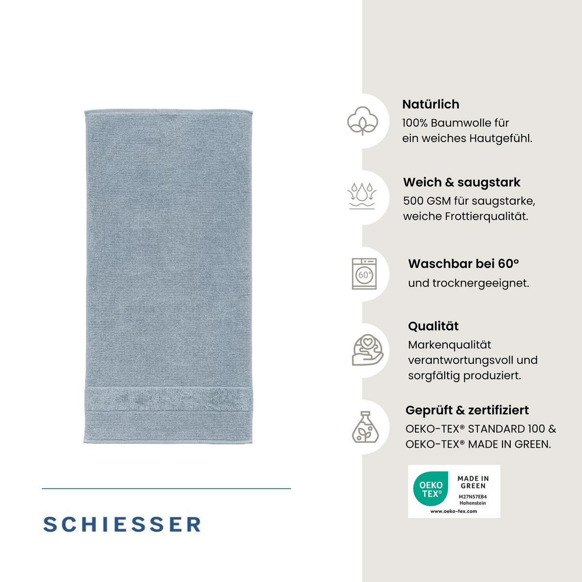 DUSCHTUCHSET Turin - 2-teilig - 70x140 cm - Hellblau - Hellblau, Textil (70/140cm) - SCHIESSER