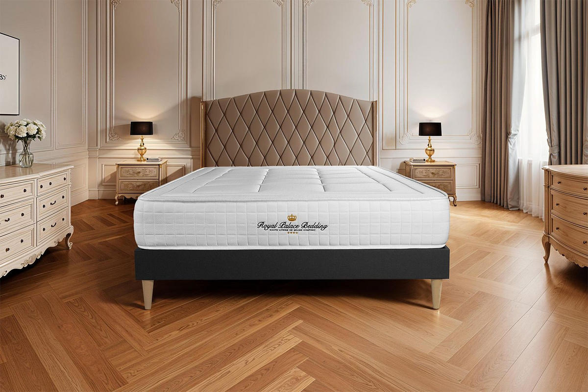 BETT Balmoral Memory-Schaum 160 x 200 cm h3 - Kit Bettgestell Schwarz - Beige/Schwarz, Holz (160/200cm) - ROYAL PALACE BEDDING
