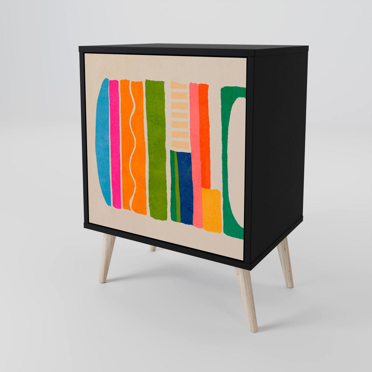 SIDEBOARD GEOMETRIC SHINE, Schwarz, 57,5x42x72,5 cm, Schwarze Metallfüße - Multicolor/Schwarz, Holzwerkstoff/Metall (57.5/72.5/42cm) - SpaceRebels