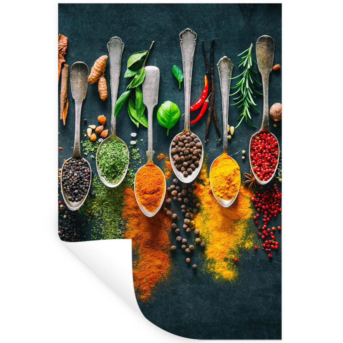 WANDTATTOO Kräuter - Gewürze - Löffel 40x60 cm - Currygelb, Kunststoff (40/60/0.1cm) - MuchoWow