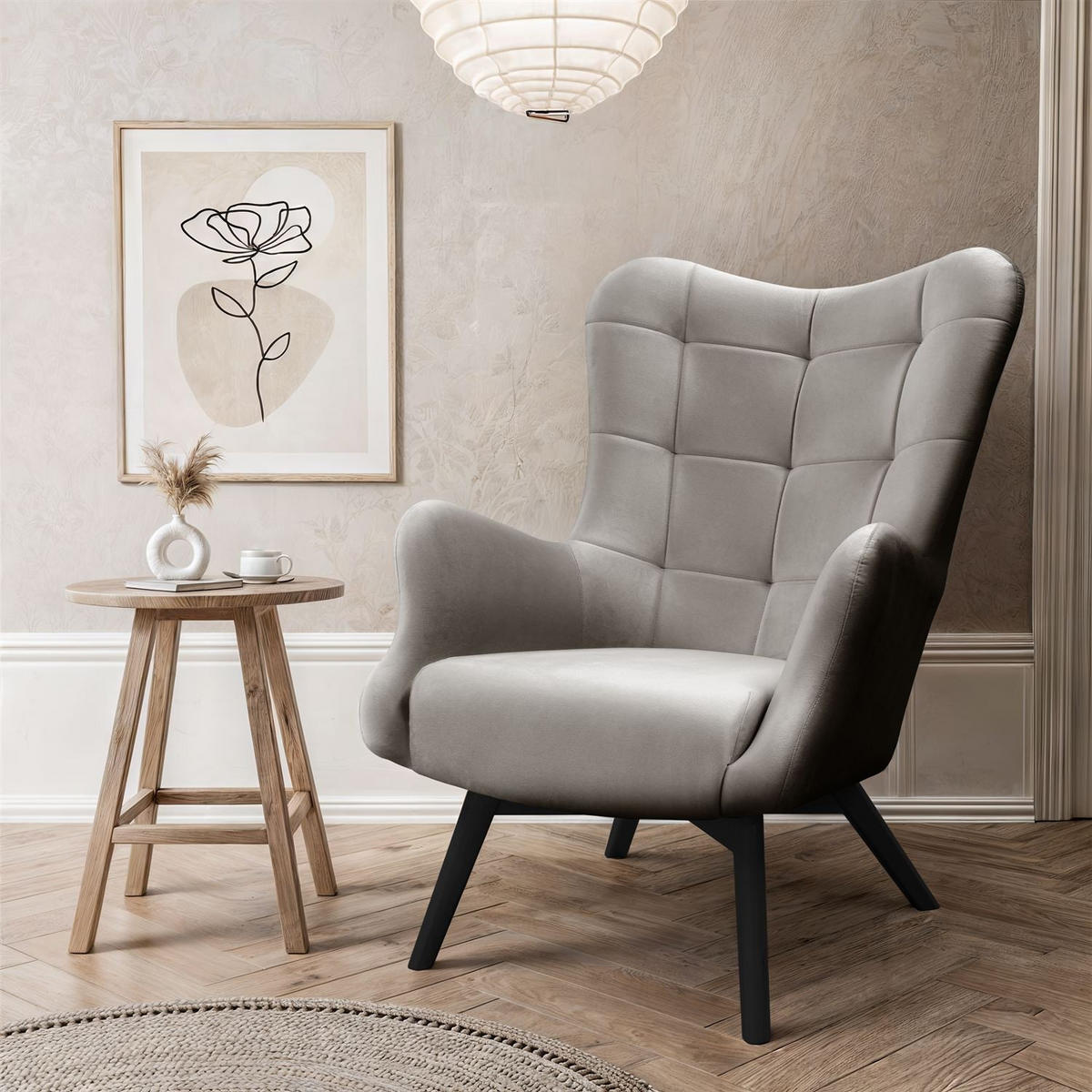 SESSEL SAND mit schwarzen Beinen - Schwarz/Grau, Textil (80/105/86cm) - Lookway