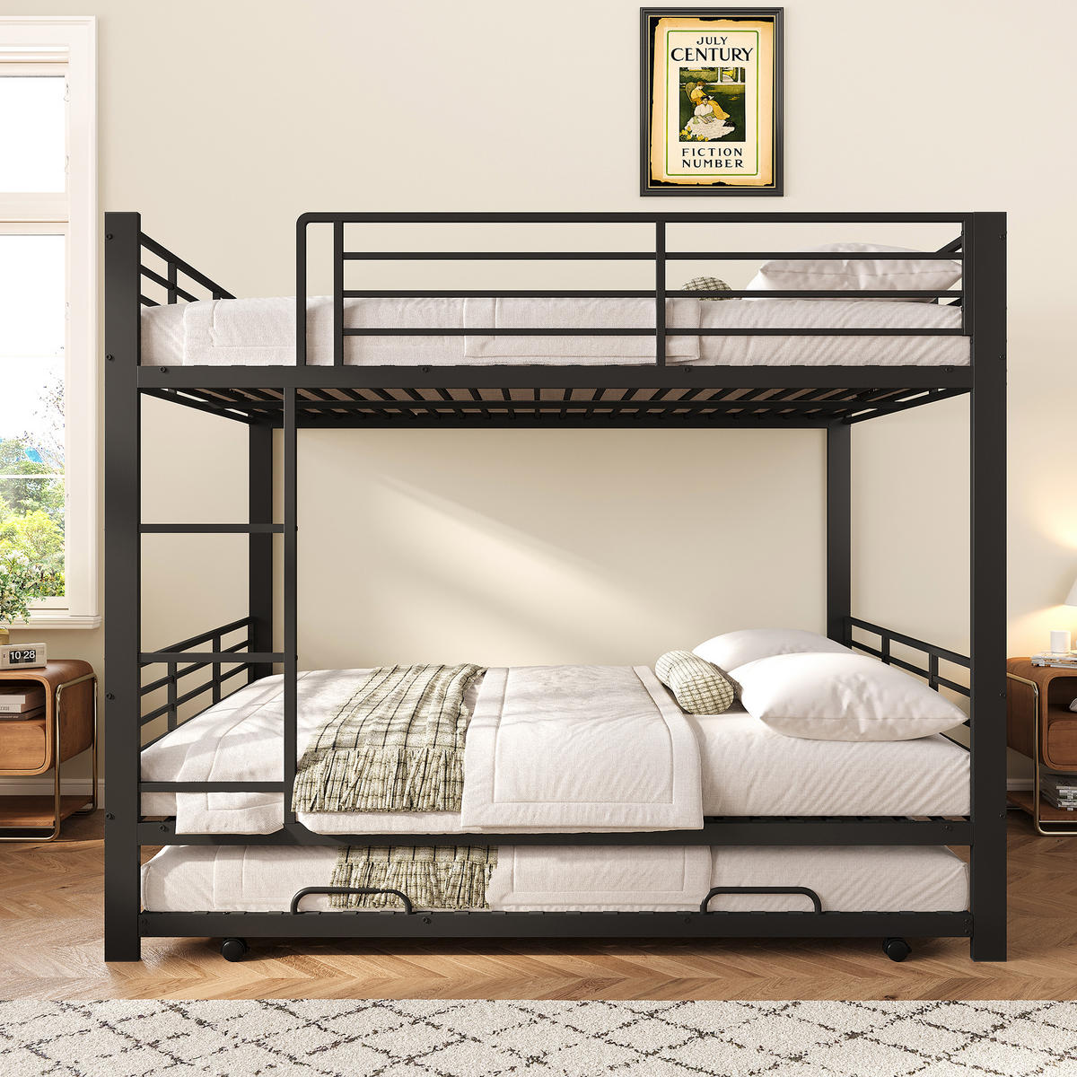 ETAGENBETT 140/200 cm DE-33080 mit Ausziehbett und Rausfallschutz Schwarz - Schwarz, Metall (140/200cm) - ComfortXL