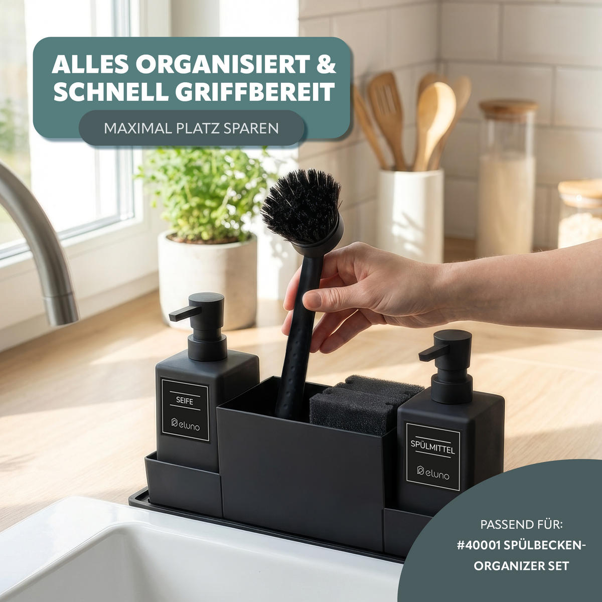 ABWASCHHELFER-SET, schwarzgrau - Schwarz, Kunststoff (6.5/22/6.5cm) - eluno