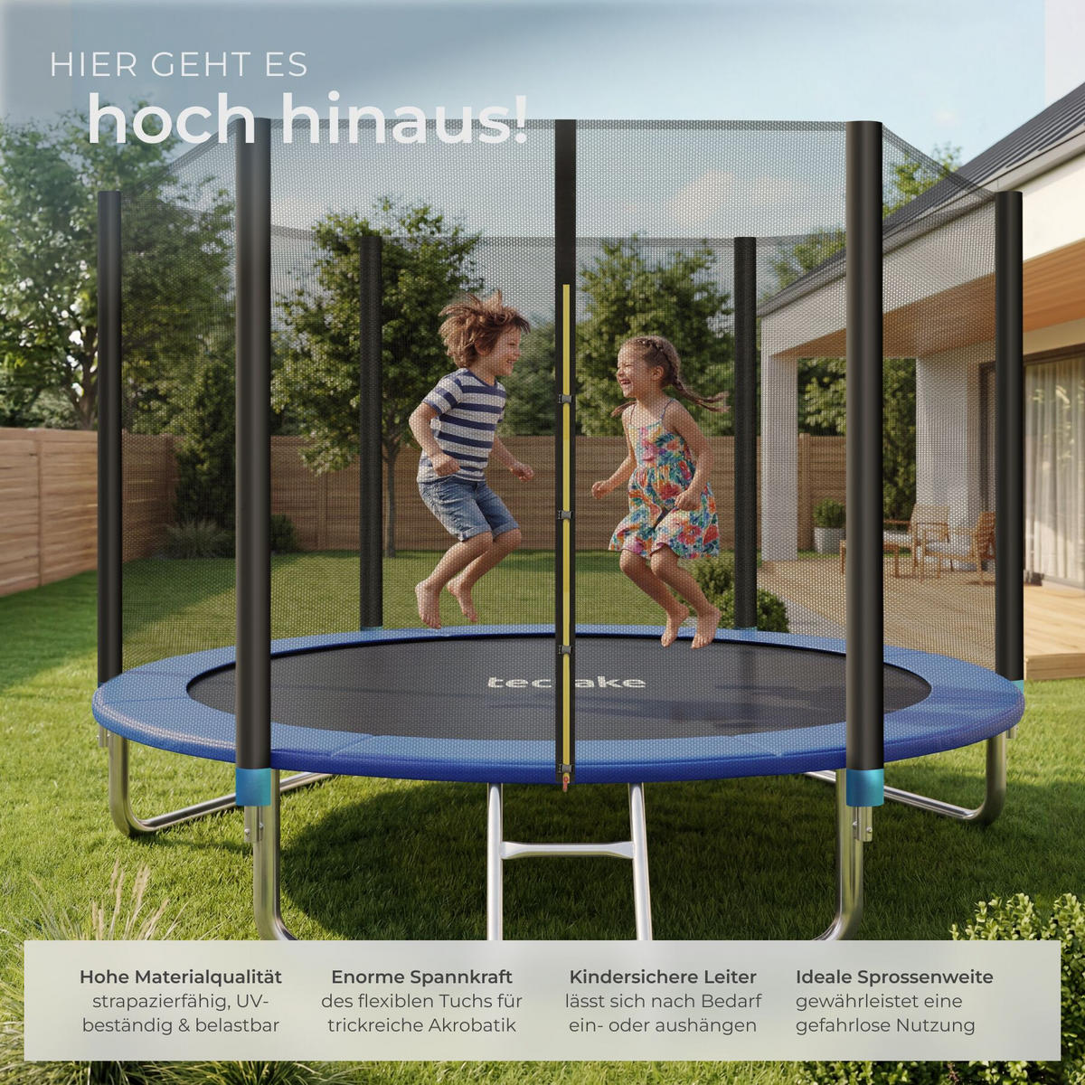 TRAMPOLIN Garfunky, inklusive Einstiegsleiter, schwarz/blau - Blau/Schwarz, Metall (305/256/305cm) - tectake