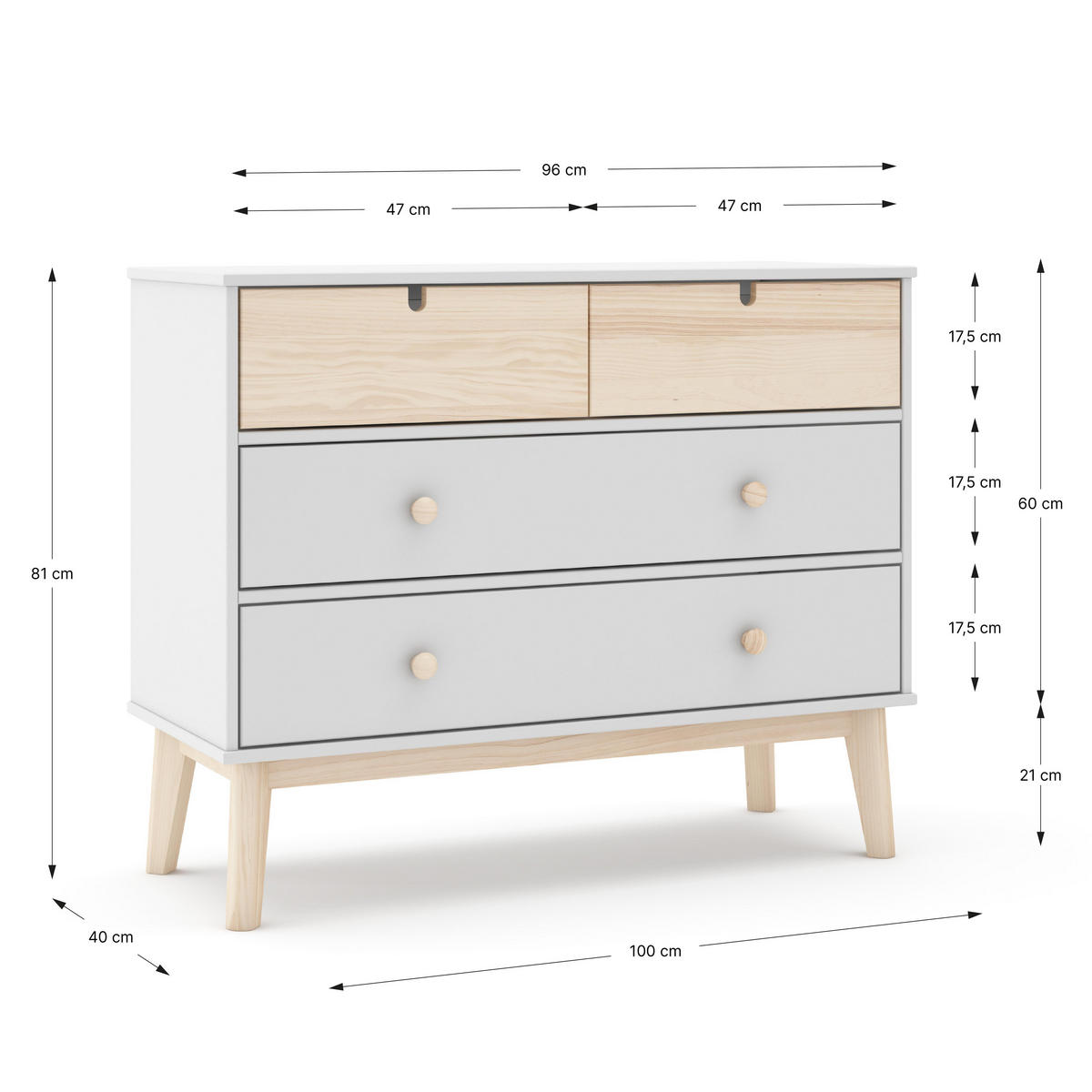 KOMMODE Estefania Weiß 100/40/81 cm - Weiß, Holz (40/81/100cm) - Calicosy