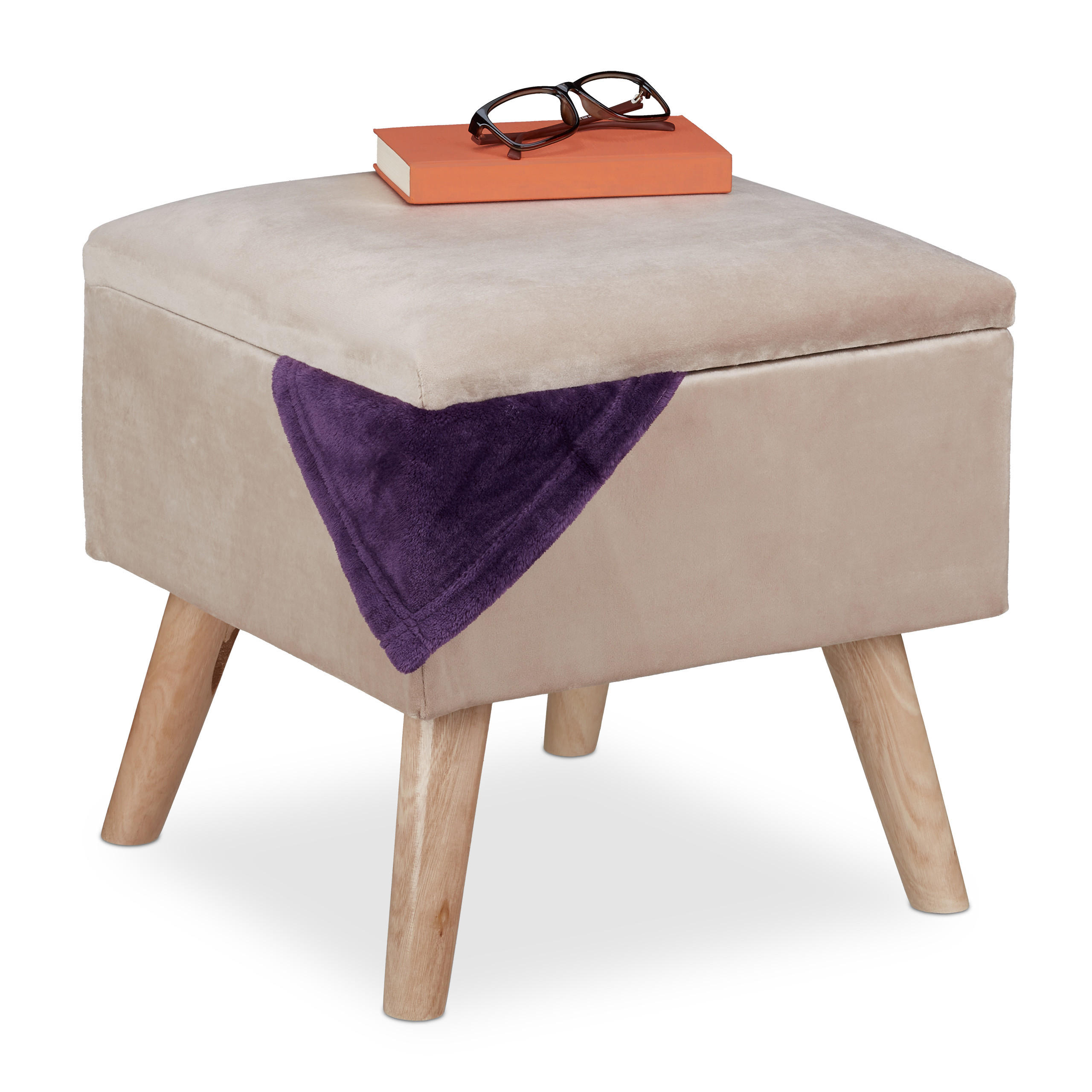 SAMTHOCKER - Creme, Holz/Holzwerkstoff (40/40/40cm) - Relaxdays