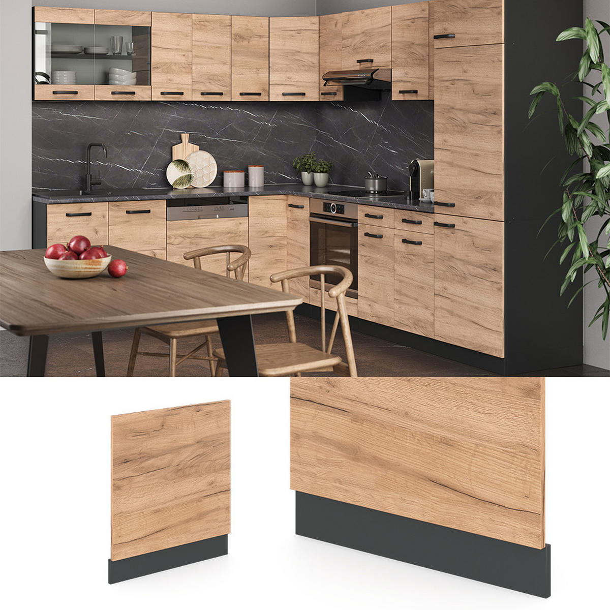 FRONTBLENDE R-Line Goldkraft Eiche 60 cm, AP Anthrazit - Anthrazit/Eiche Wotan, Holzwerkstoff (60/57.2/1.6cm) - Vicco
