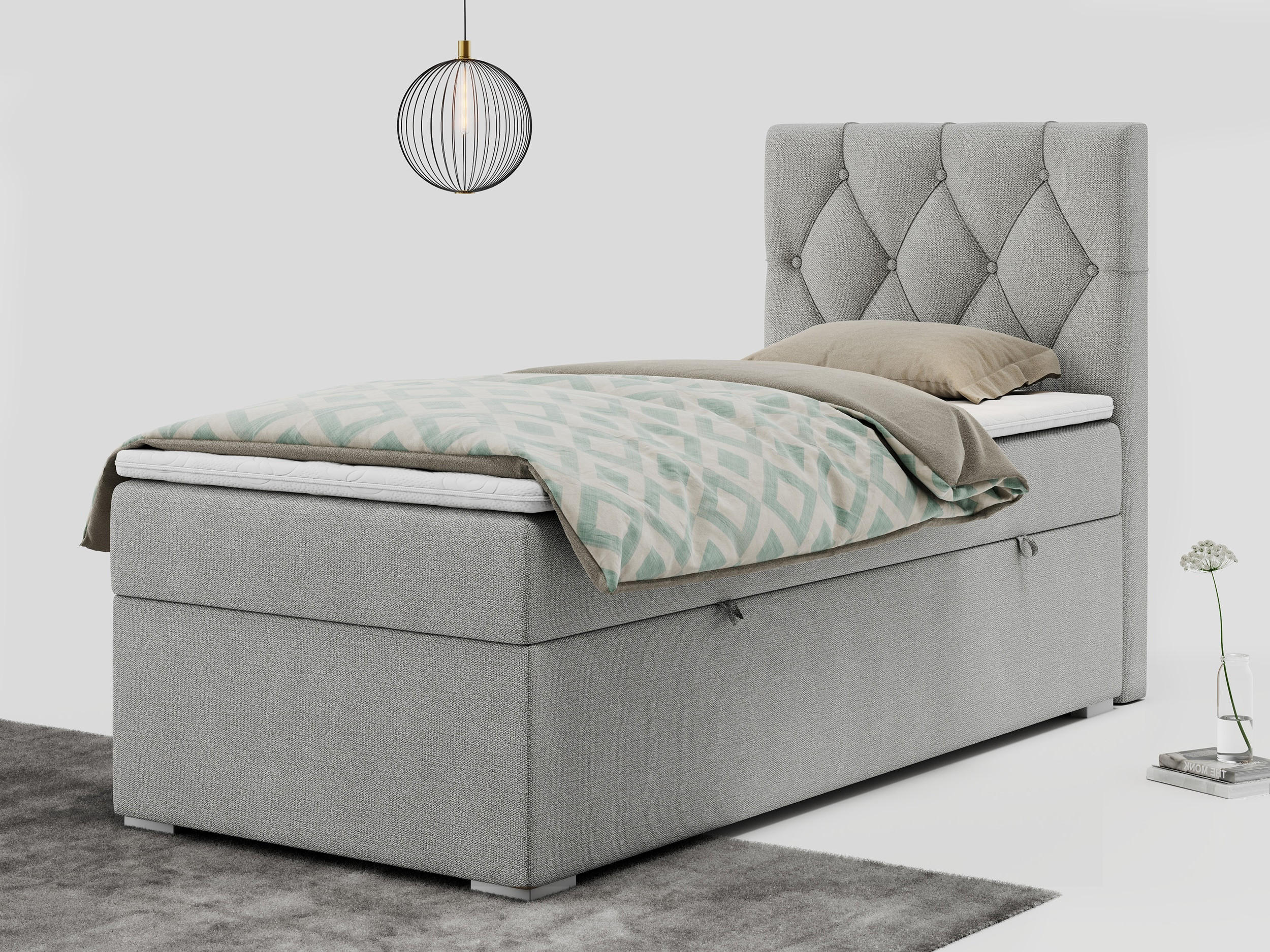 BOXBETT ALDA 90/200 Hellgrau Struktur - H4 - Rechts Seite - Hellgrau, Holz/Textil (90/200cm) - MKS