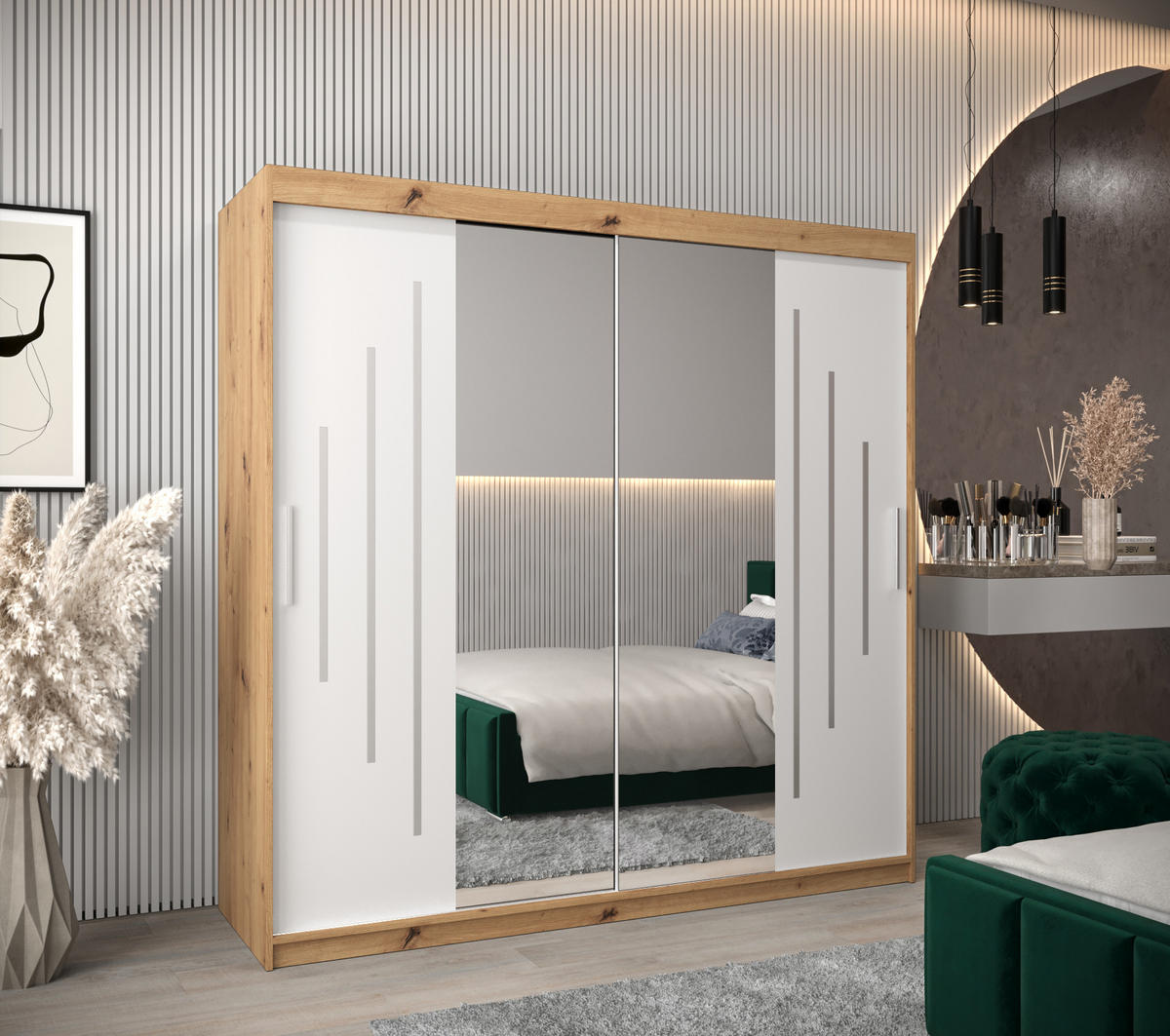 SCHWEBETÜRENSCHRANK 200/200/62 2-türig - Silberfarben/Weiß, Holz/Kunststoff (200/200/62cm) - Abiks Möbel