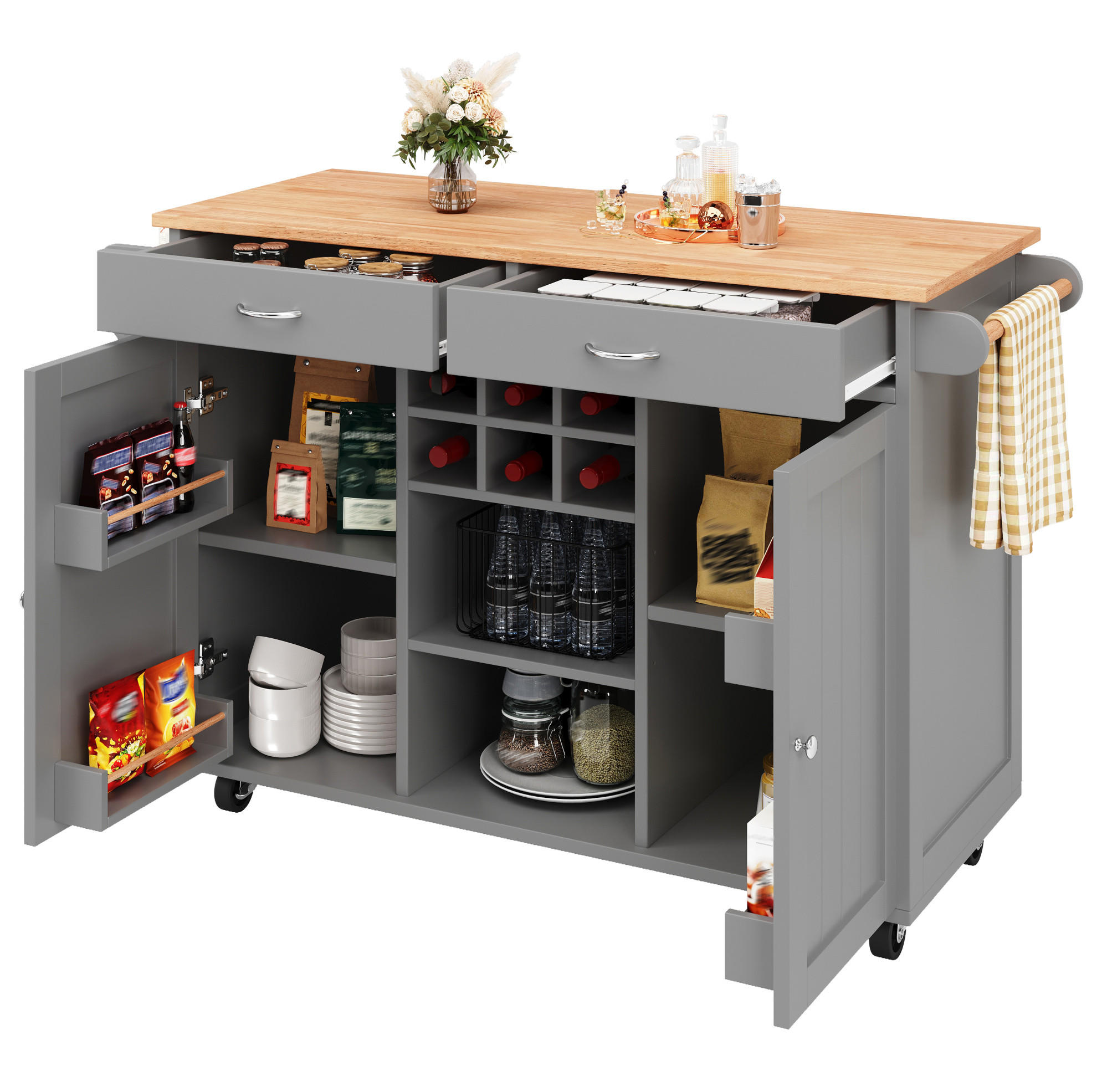 KÜCHENINSEL mit Stauraum 102 x 45 x 92 cm MDF Holzmaserung Grau - Grau, Metall (45/92/102cm) - Beauniv