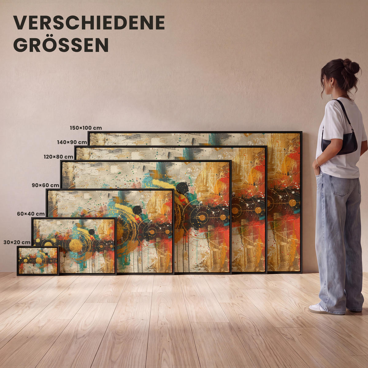 LEINWAND Bilder mit Rahmen - Abstrakt - Kunst - Gold - Modern - 150x100 - Multicolor, Textil (150/100cm) - MuchoWow