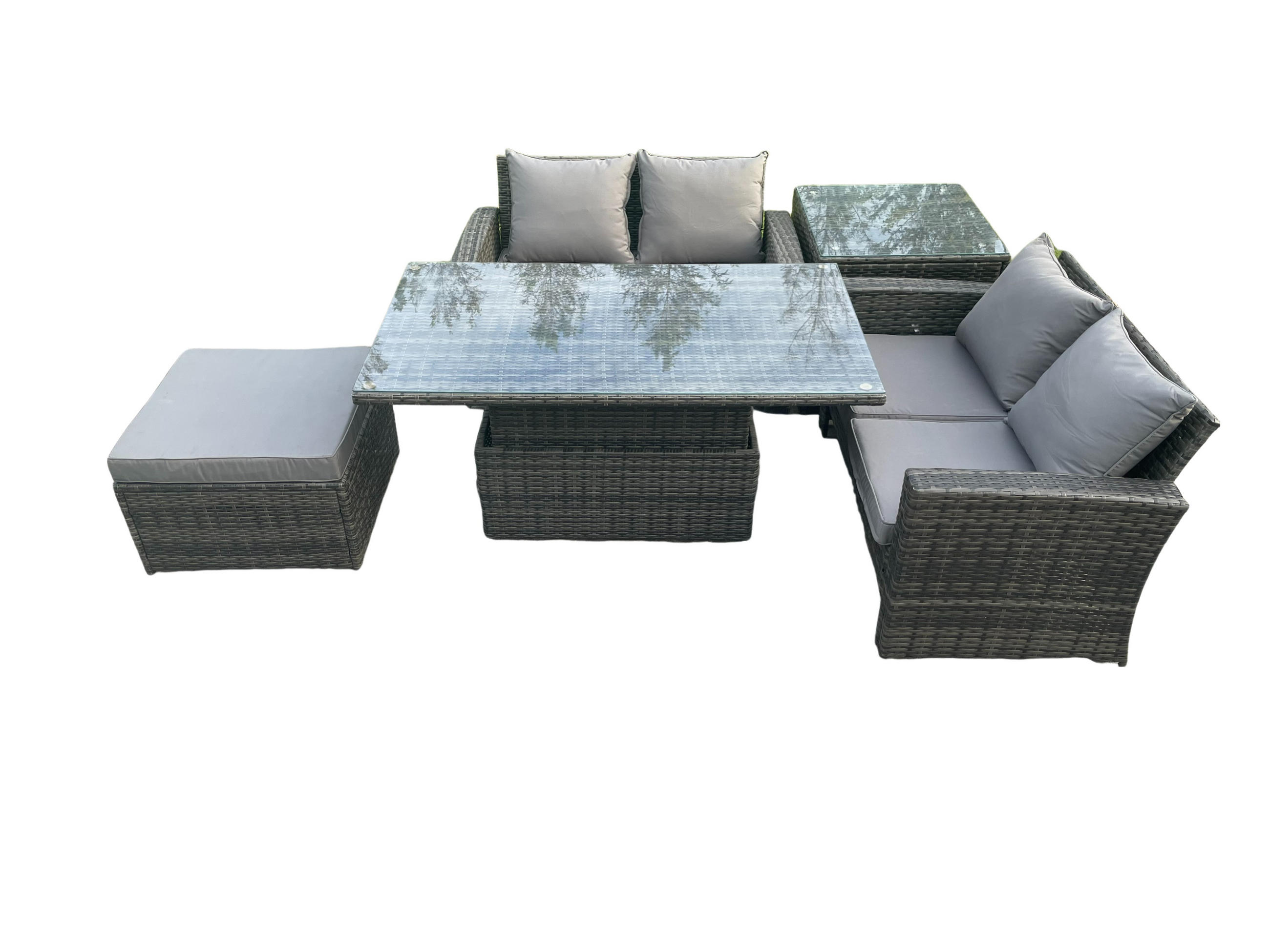 GARTENMÖBEL-SET mit Kissen Polyrattan Dunkelgrau 5-Sitzer - Dunkelgrau, Metall - Fimous