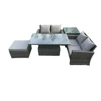 GARTENMÖBEL-SET mit Kissen Polyrattan Dunkelgrau 5-Sitzer - Dunkelgrau, Metall - Fimous