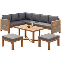 GARTENLOUNGE-SET Modulares Gartenmöbel-Set aus Akazienholz 6-Sitzer Ecksofa - Naturfarben/Grau, Holzwerkstoff/Textil - STILVORA
