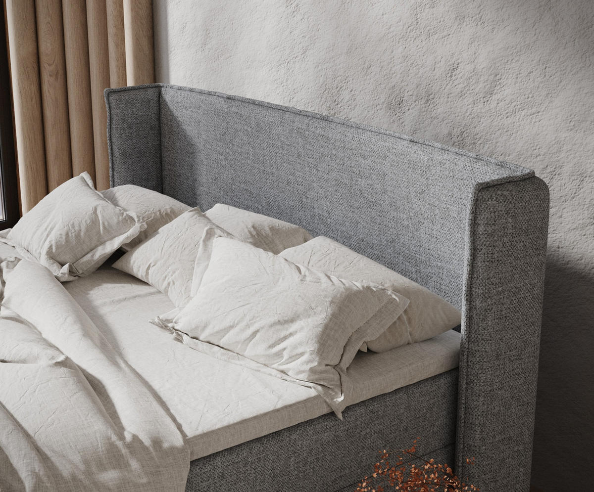 BOXBETT Monpelli Grau 180/200 cm mit Matratze und Topper - Schwarz/Grau, Holz/Holzwerkstoff (180/200cm) - Maison de Reve