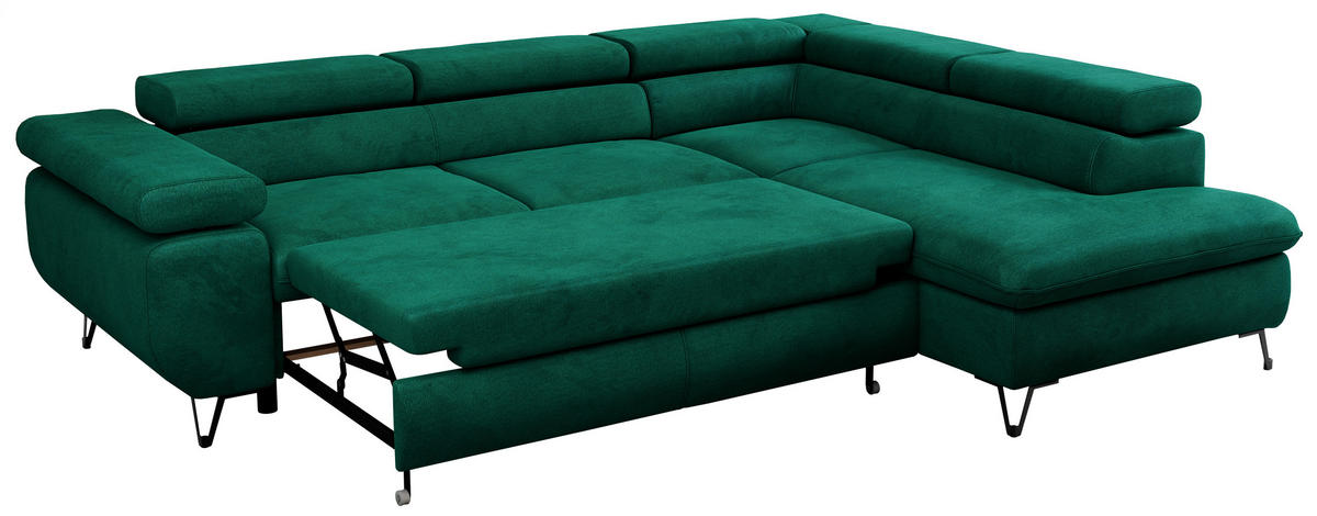 ECKSOFA PEDRO L Dunkelgrün Velvet - Rechts Seite - Dunkelgrün/Schwarz, Textil/Metall (273/208cm) - MKS