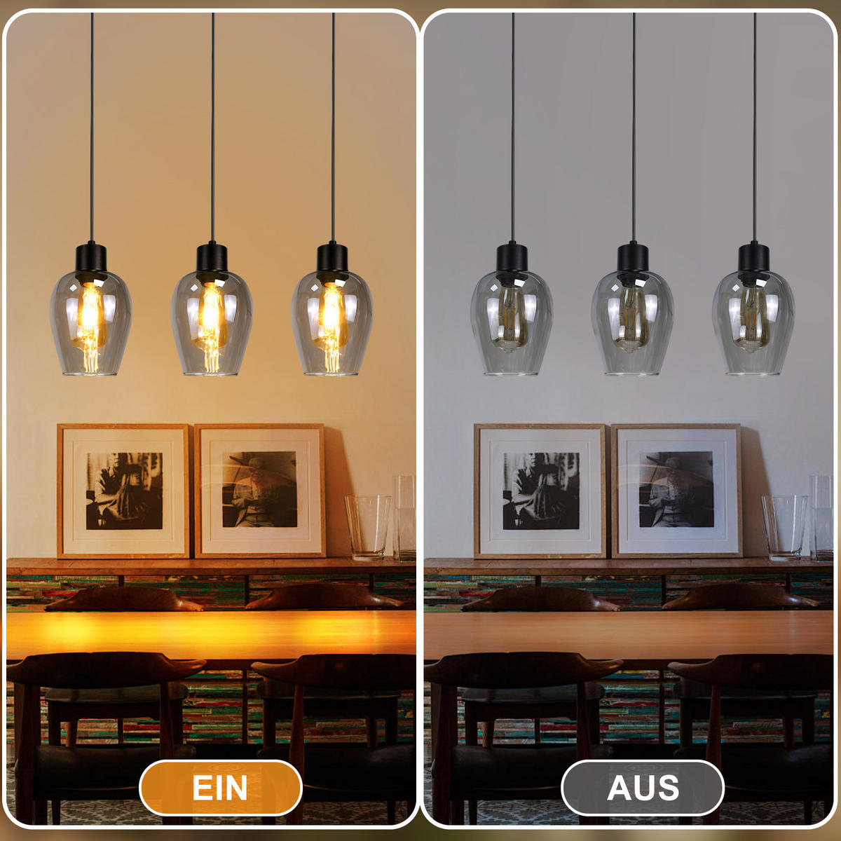 PENDELLEUCHTE Mark 10/10/120 cm - Schwarz, Glas (10/10/120cm) - ZMH