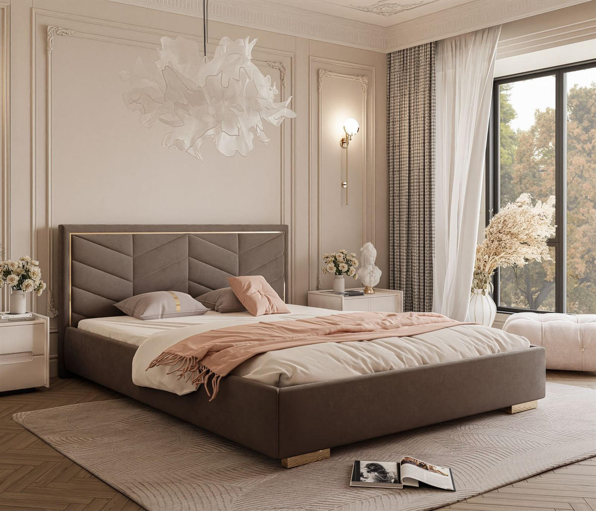 POLSTERBETT AURORA 140x200 mit Bettkasten Jasmine 28 - Braun, Textil (140/200cm) - Lookway
