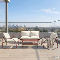 LOUNGEGRUPPE - 4-teilig - Stahl / Webstoff - Terracotta, Glas/Textil - home24