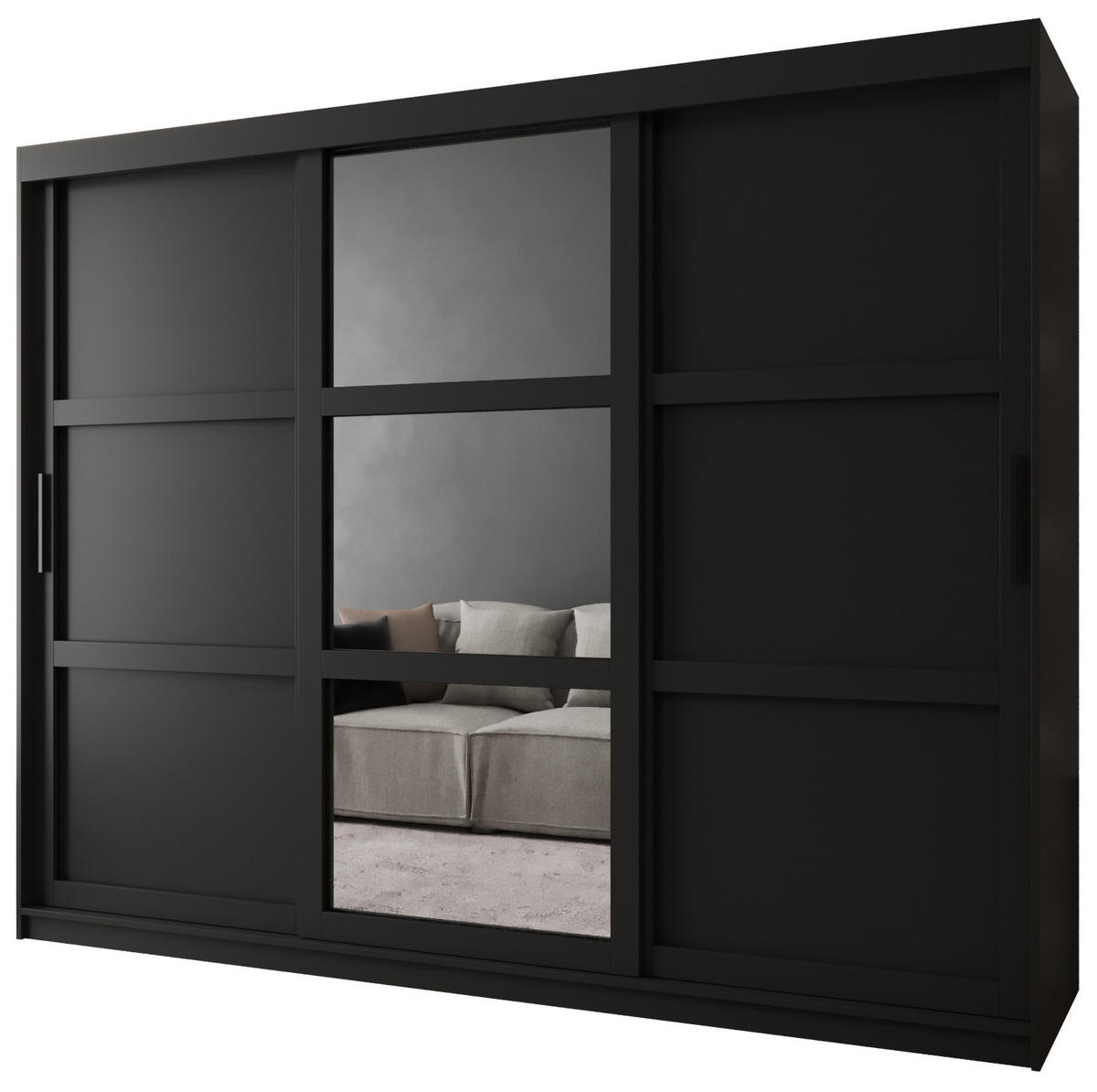 SCHWEBETÜRENSCHRANK 200/250/62 3-türig - Schwarz, Holz/Kunststoff (250/200/62cm) - MÖBEL KRYSPOL