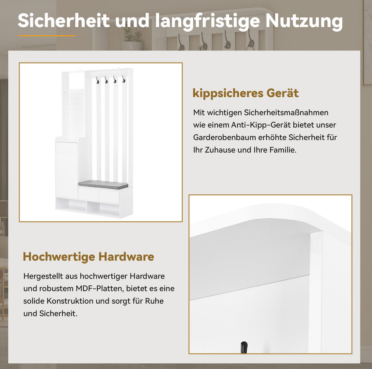 FLURGARDEROBE 100/35/180 cm aus MDF mit Sitzbank und Stecktafel Weiß - Weiß, Holzwerkstoff (100/180/35cm) - Modenvie