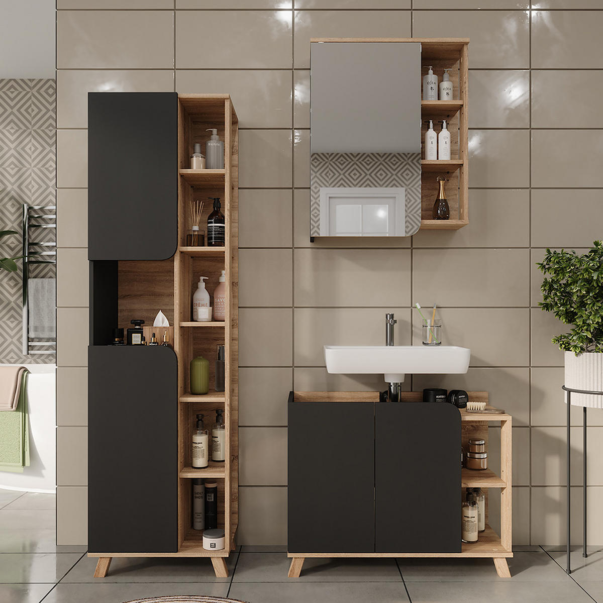 KOUPELNOVÝ NÁBYTEK Karen Sonoma/antracit - Sonoma dub/antracitová, kompozitní dřevo (80/65/35cm) - Vicco