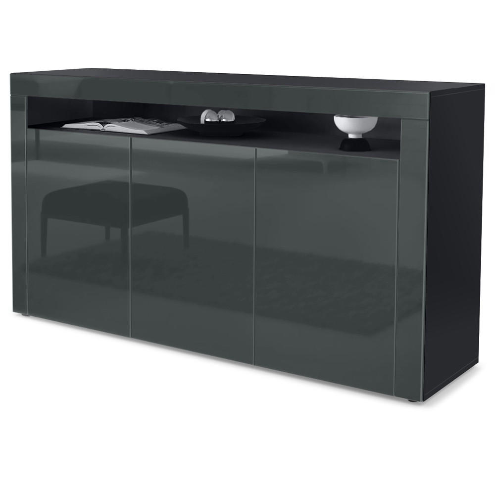 SIDEBOARD Valencia Grau Hochglanz / Grau Hochglanz - Grau, Holzwerkstoff (155/92/40cm) - Vladon