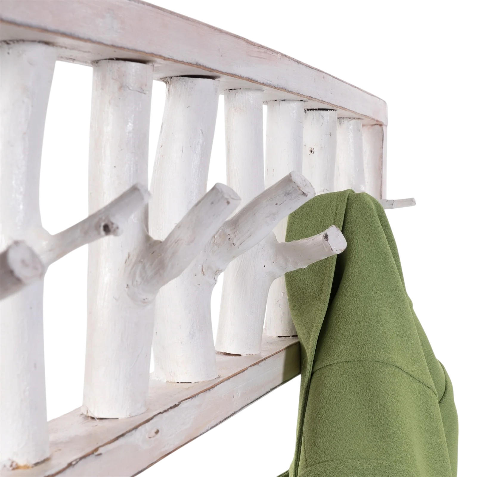 WANDGARDEROBE TREIBHOLZ UNIKAT 80 Recyclingholz massiv, 8 Haken 06 weiß-landhaus - Weiß, Holz (80/22/12cm) - DESIGN DELIGHTS