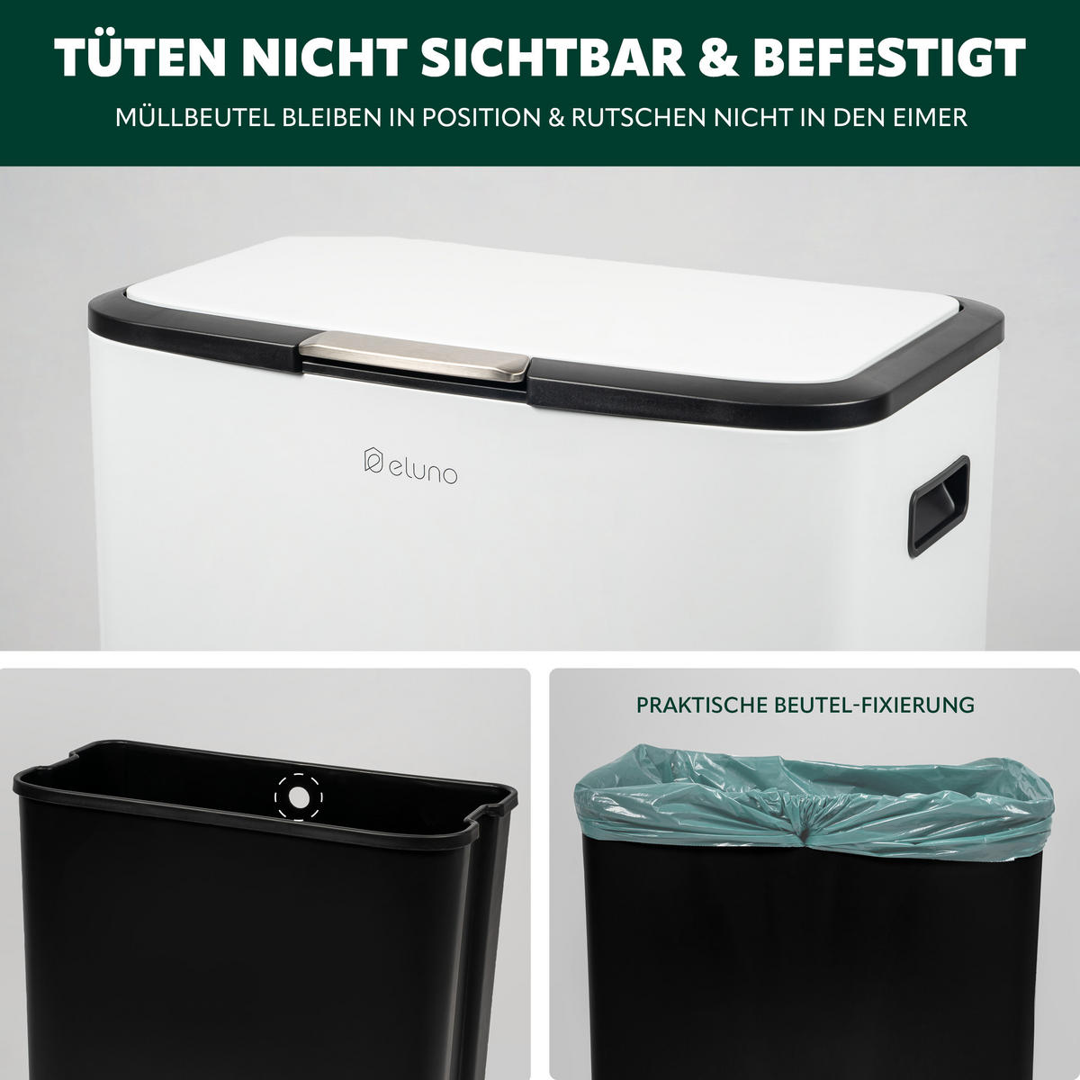 ABFALLEIMER, 60 Liter, aus Metall, weiß - Weiß, Metall (53/79.5/32.5cm) - eluno