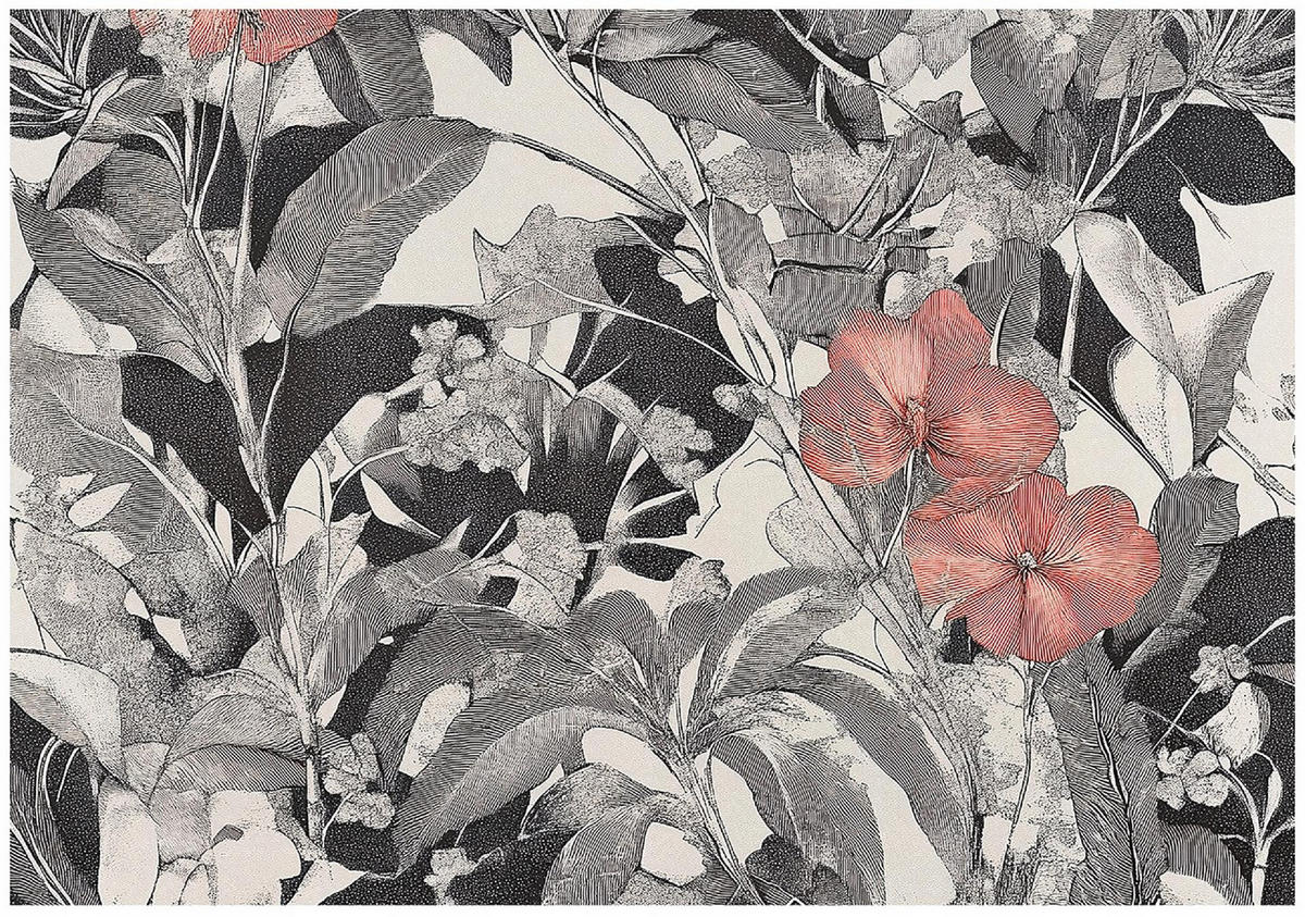 FOTOTAPETE Blumen Blätter Vintage Wohnzimmer Vlies Tapete 300x210 - Multicolor, Papier (300/210cm) - Wallarena