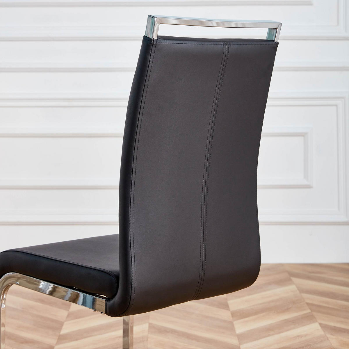 WOHNZIMMER STÜHLE mit Kunstlederbezug, Griffloch und verchromtem Metallgestell - Schwarz, Textil (42/100/54cm) - EVRYAE