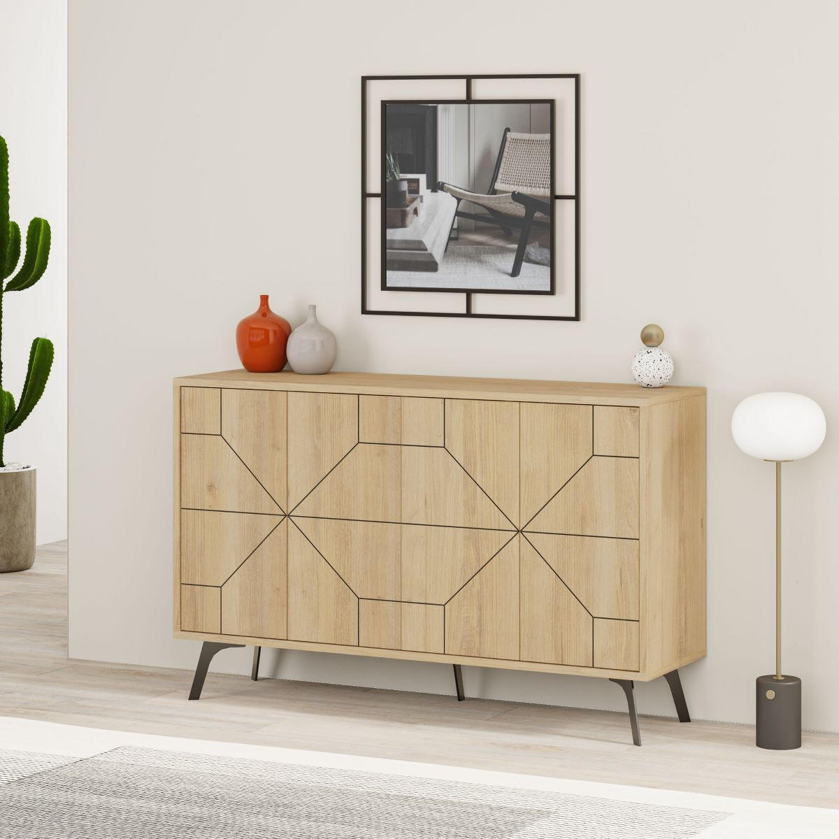 SIDEBOARD mit 4 Türen und dekorierten Türen L123 cm - Dune - Eichefarben, Holzwerkstoff (35/62.4/123cm) - Calicosy
