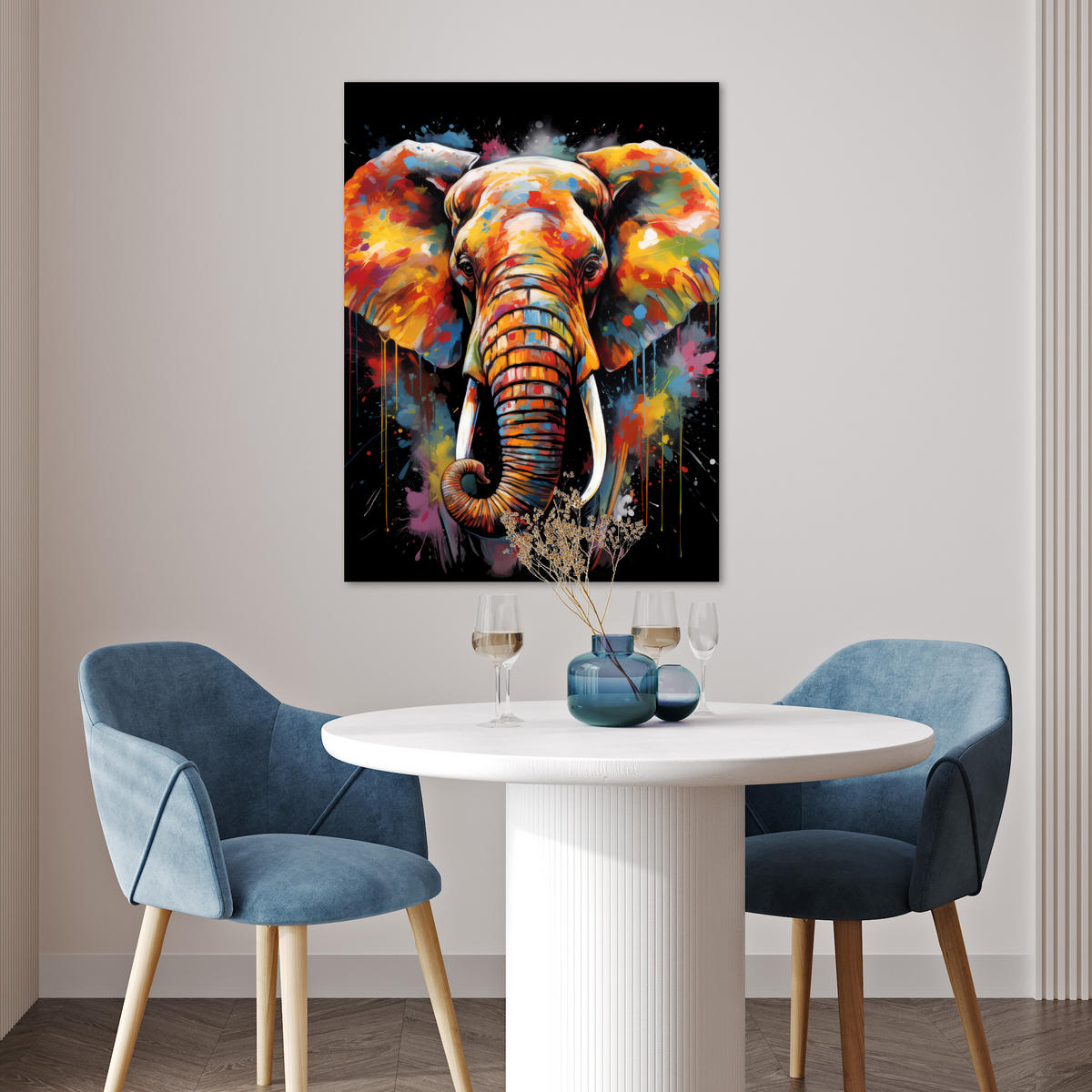 POSTER Elefant - Graffiti - Schwarz - Tiere - Farben 60x80 cm - Schwarz, Papier (60/80/0.1cm) - MuchoWow