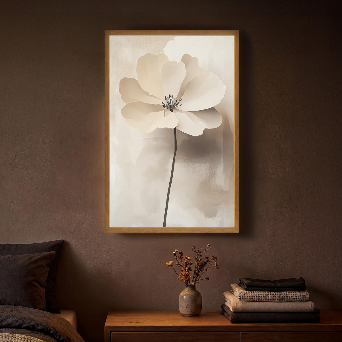 NÁSTĚNNÁ LAMPA S AKUMULÁTOREM Květina - béžová - barva - stín 40x60 cm - béžová, kompozitní dřevo (40/60/8cm) - OnlyWow