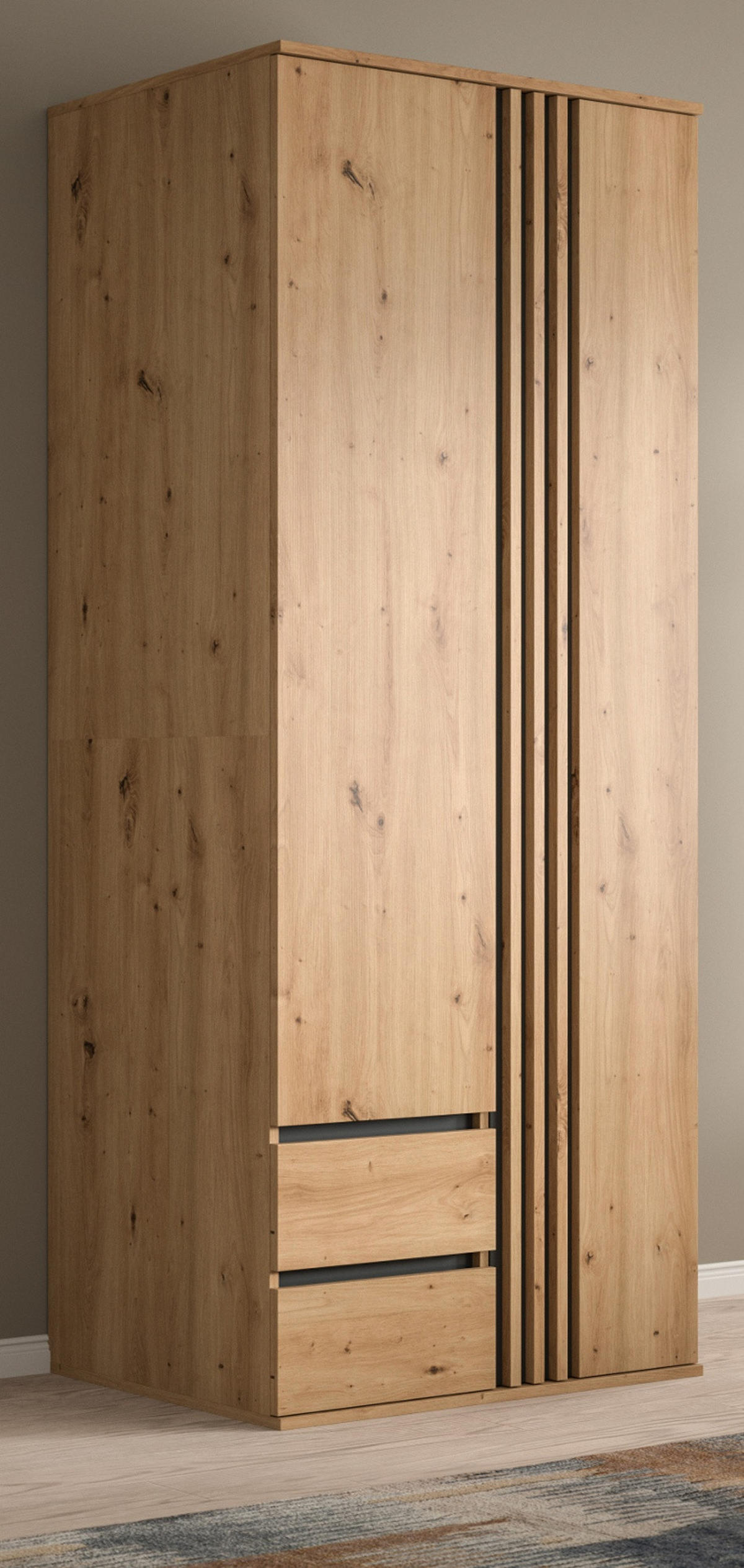 KLEIDERSCHRANK Eiche Artisan, grau 80 x 192 cm, Wäscheschrank 2-türig - Anthrazit/Eiche Artisan, Holzwerkstoff (80/192/56cm) - Inn.Furn