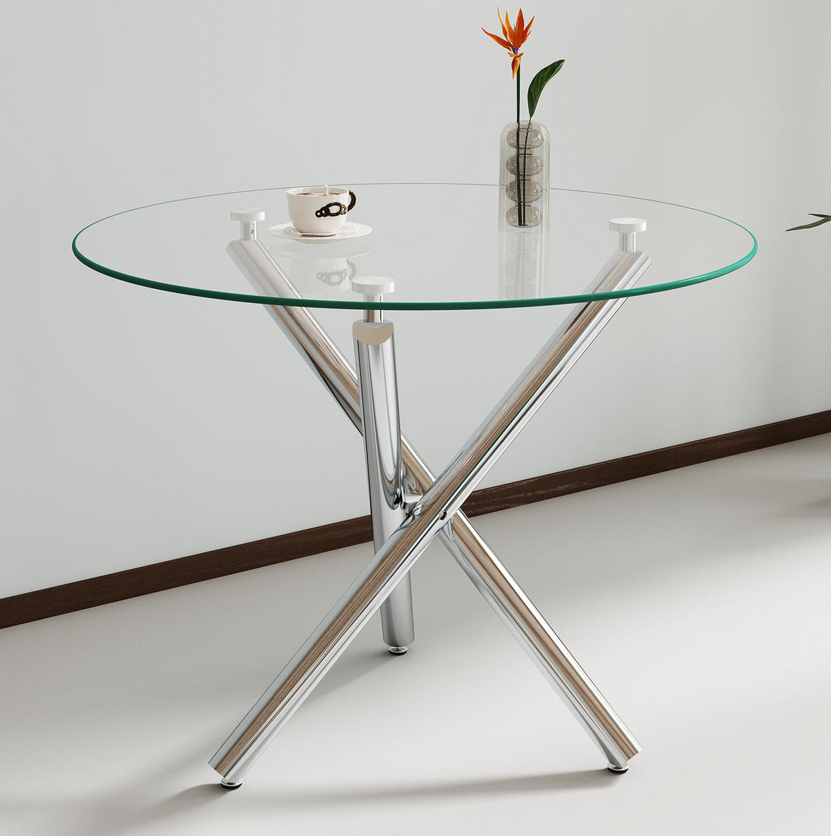 ESSTISCH rund 80 x 80 x 76 cm Glas Metall Silber - Silberfarben, Metall (80/80/76cm) - Meubliv