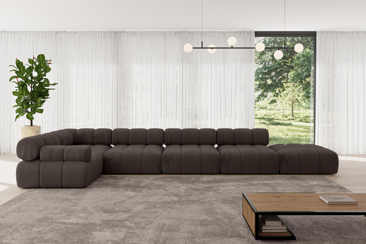 ECKSOFA modulares Sofa Felto-L3 - 475x190x70 cm Braun Velours - Braun, Holzwerkstoff/Textil (475/190cm) - ALTDECOR