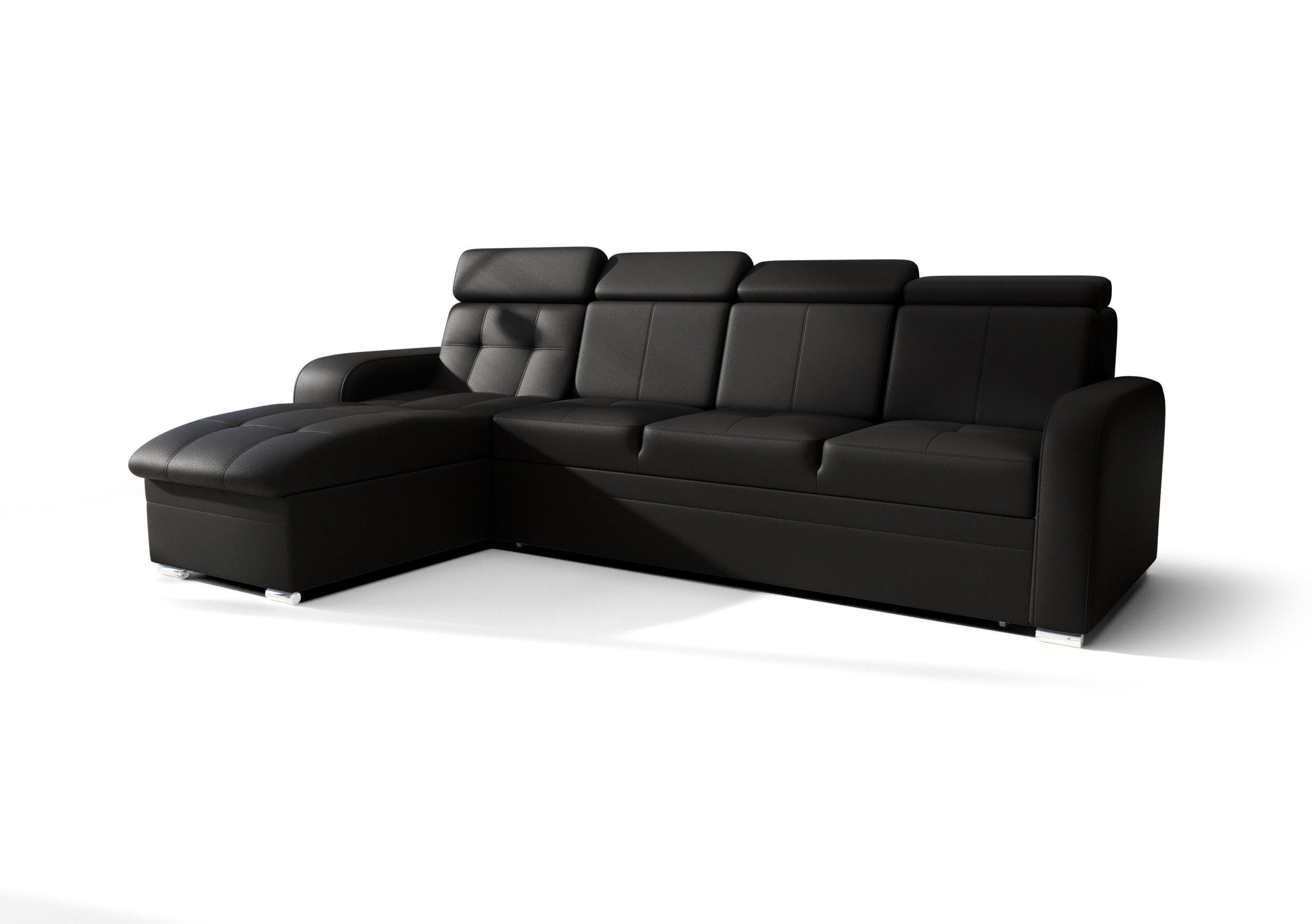 ECKSOFA KONGO RBN10, Eckcouch in L-Form mit Schlaffunktion, Farbe: Schwarz, Kunstleder, Ottomane Links - Schwarz, Textil (315/169cm) - O-Sofa
